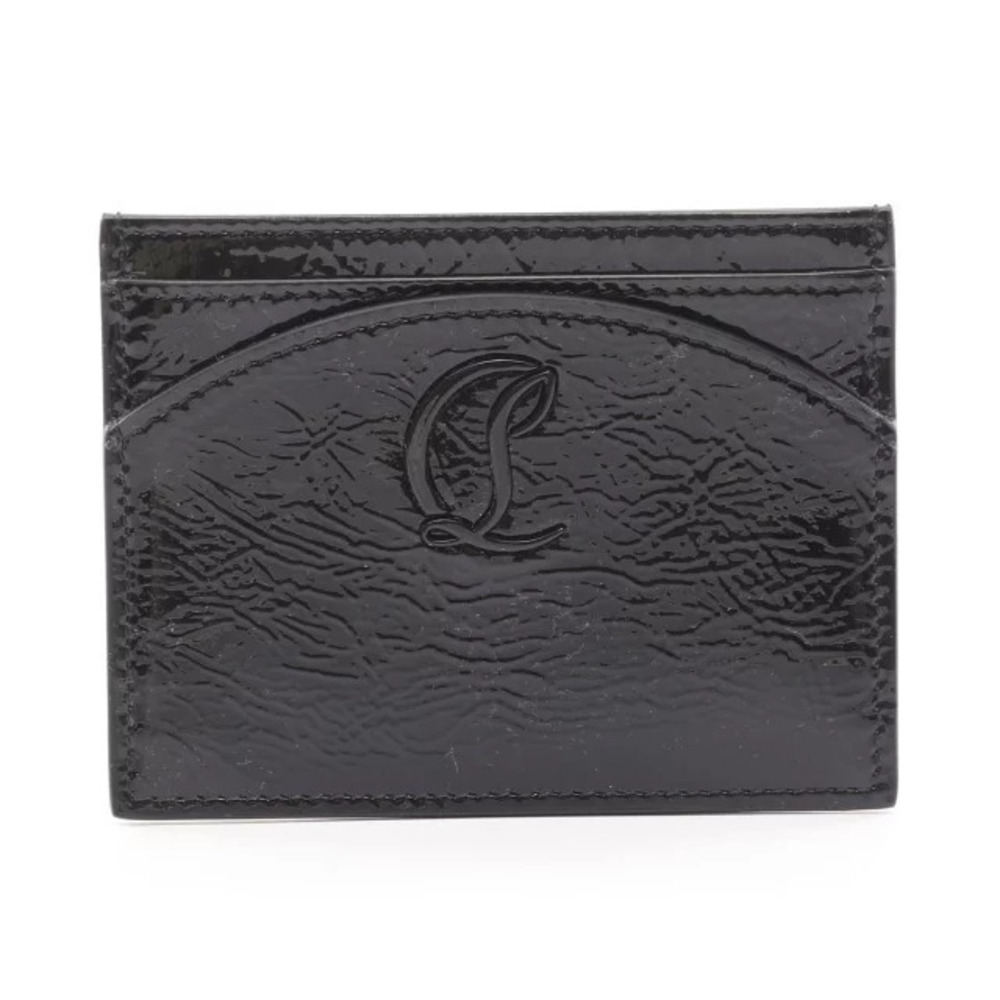 Christian Louboutin Loubi Card Case Patent Vernis Leather Black
